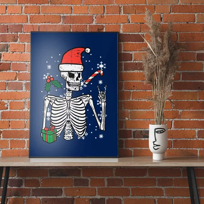 Christmas Rocker Skeleton Santa Rock Hand Xmas Funny Cute Poster