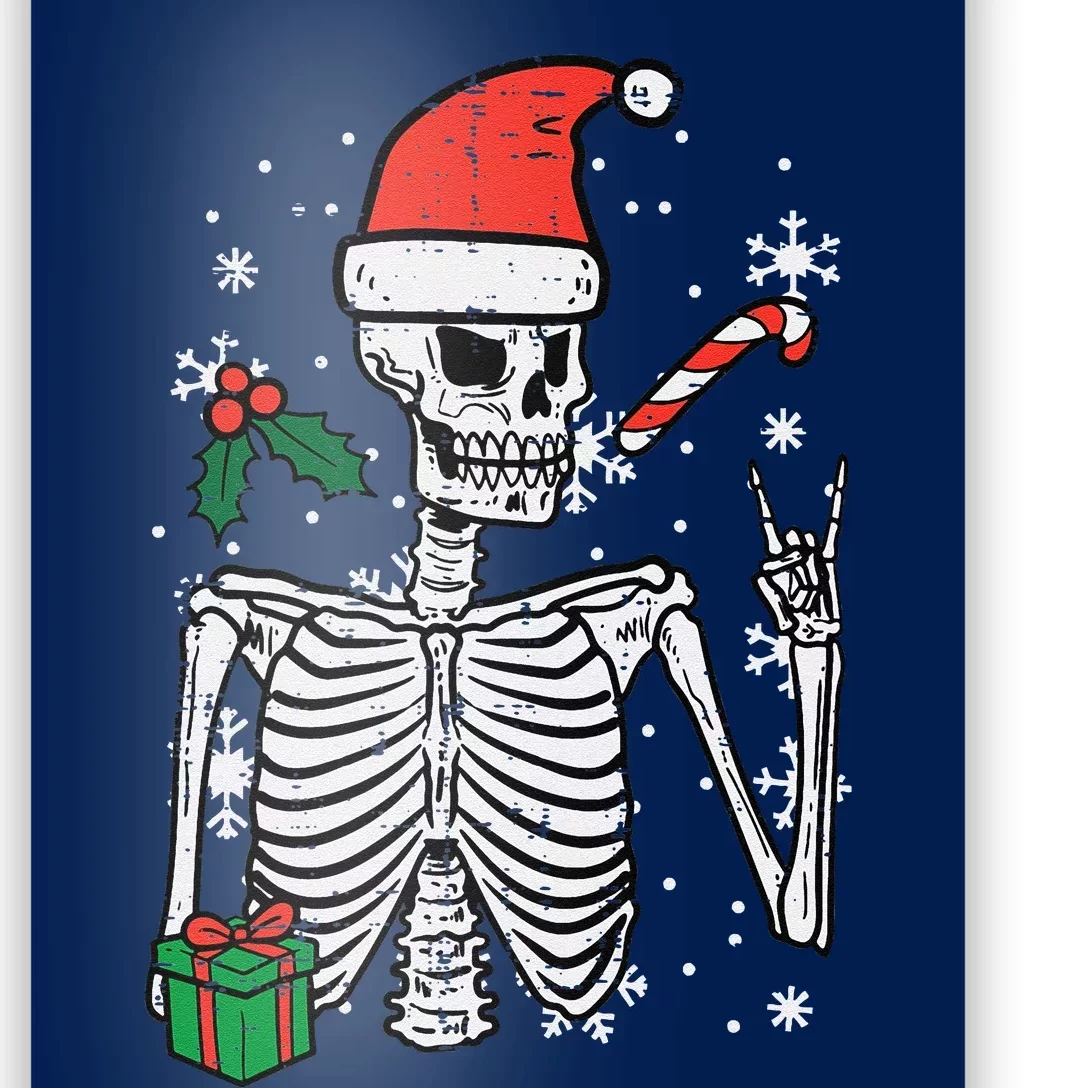 Christmas Rocker Skeleton Santa Rock Hand Xmas Funny Cute Poster