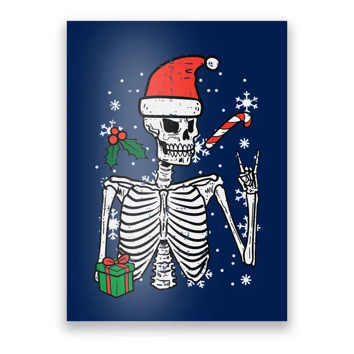 Christmas Rocker Skeleton Santa Rock Hand Xmas Funny Cute Poster