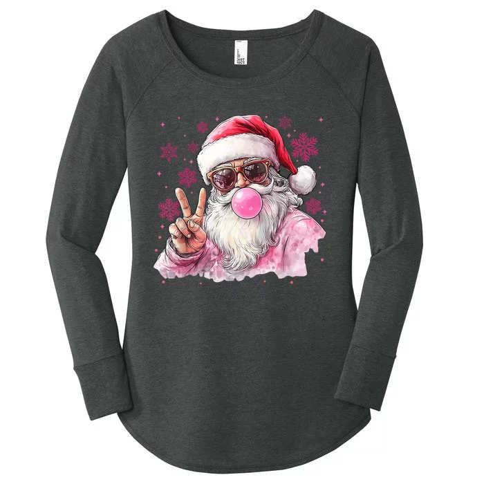 Cute Retro Santa Christmas Blowing Gum Vintage Girly Women's Perfect Tri Tunic Long Sleeve Shirt