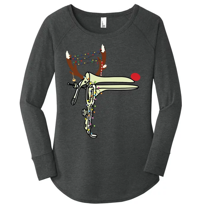 Christmas Reindeer Speculum Nurse Obgyn Obstetrics Doula Women's Perfect Tri Tunic Long Sleeve Shirt