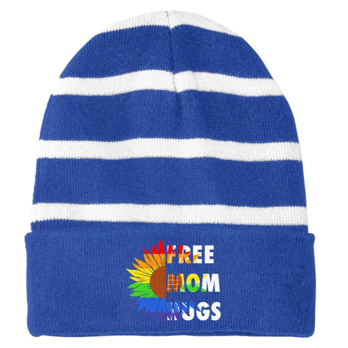 Colorful Rainbow Sunflower Free Mom Hugs Lgbt Lgbtq Gift Striped Beanie with Solid Band