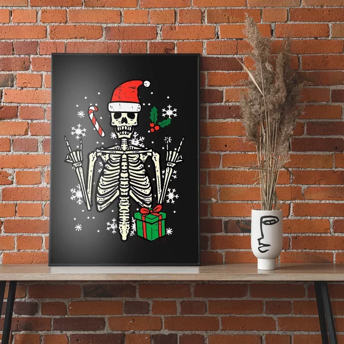 Christmas Rocker Skeleton Santa Rock Hand Xmas Poster