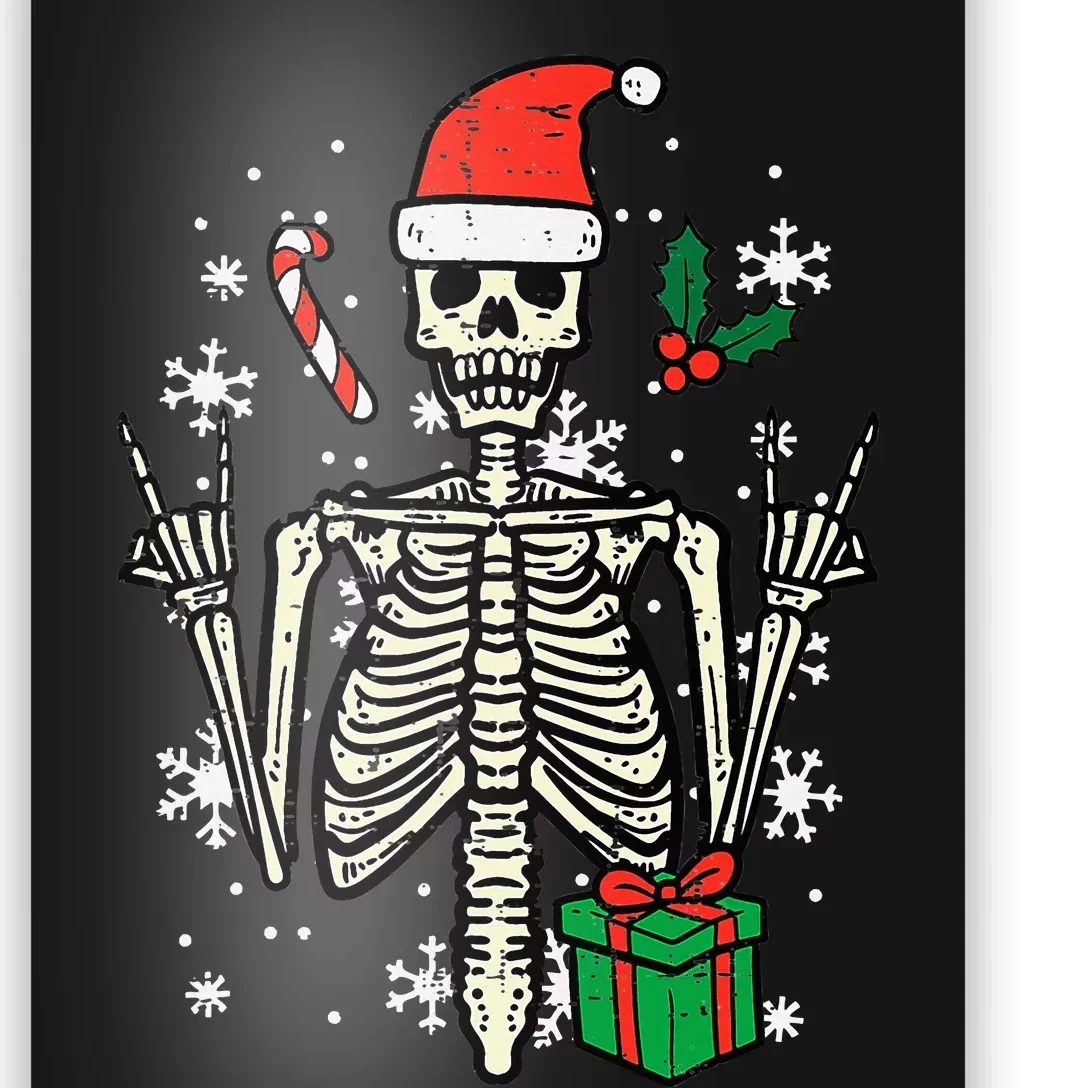 Christmas Rocker Skeleton Santa Rock Hand Xmas Poster