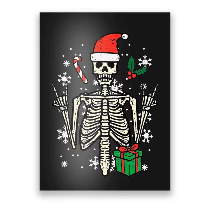 Christmas Rocker Skeleton Santa Rock Hand Xmas Poster