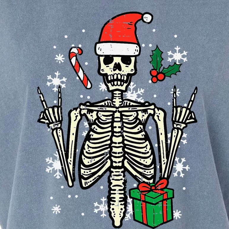 Christmas Rocker Skeleton Santa Rock Hand Xmas Garment-Dyed Women's Muscle Tee