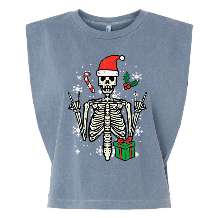 Christmas Rocker Skeleton Santa Rock Hand Xmas Garment-Dyed Women's Muscle Tee