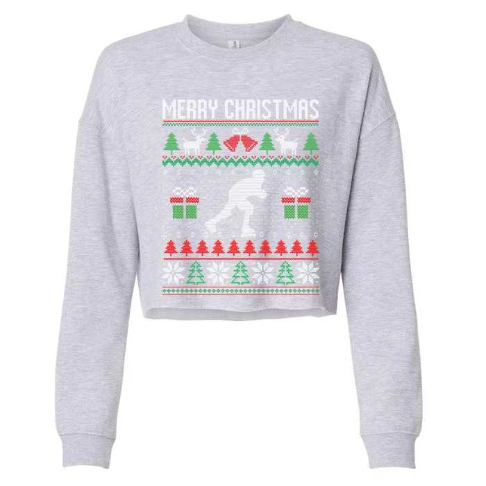 Christmas Roller Skating Skater Skate Xmas Ugly Sweater Meaningful Gift Cropped Pullover Crew