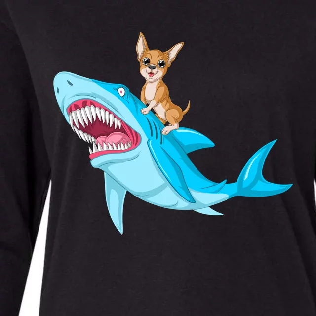 Chihuahua Riding Shark Womens Cotton Relaxed Long Sleeve T-Shirt