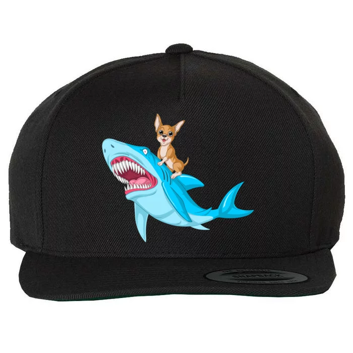 Chihuahua Riding Shark Wool Snapback Cap