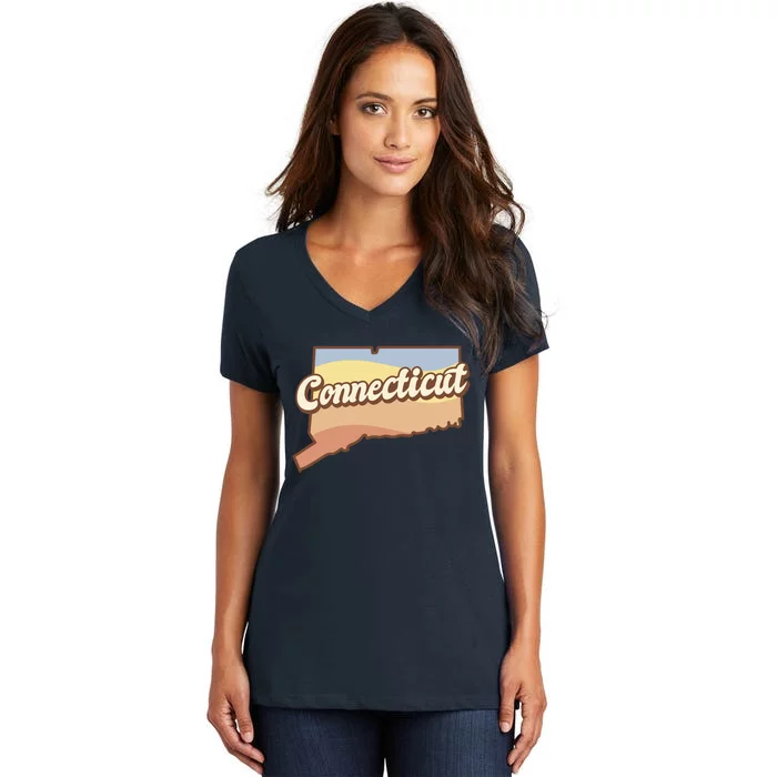 Connecticut Retro Sunset Logo Women's V-Neck T-Shirt