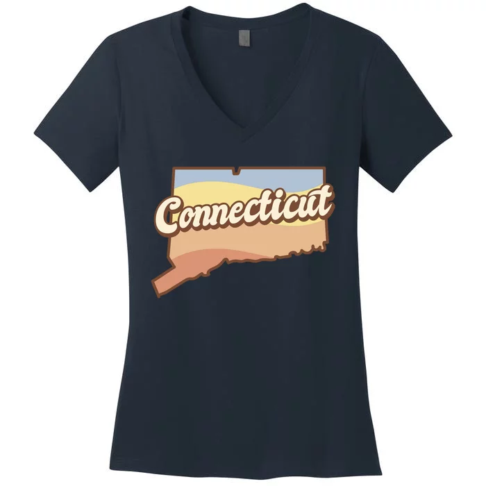 Connecticut Retro Sunset Logo Women's V-Neck T-Shirt