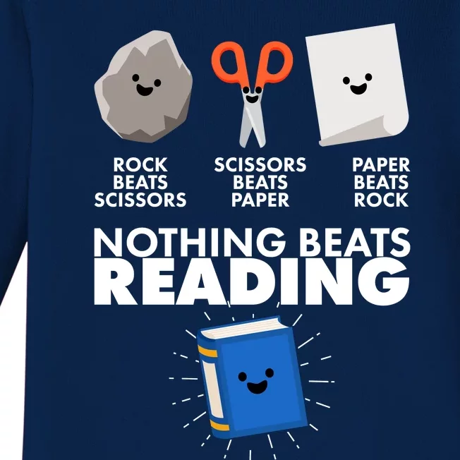 Cute Rock Scissors Paper Nothing Beats Reading Baby Long Sleeve Bodysuit