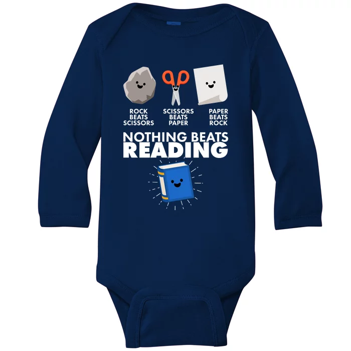 Cute Rock Scissors Paper Nothing Beats Reading Baby Long Sleeve Bodysuit