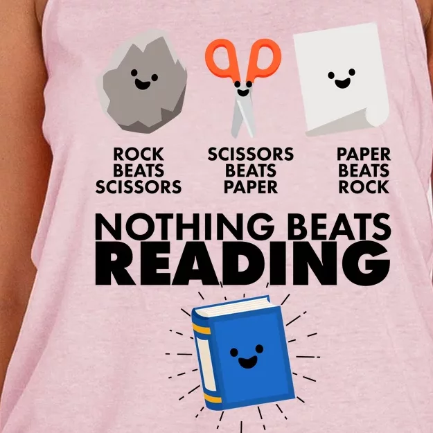 Cute Rock Scissors Paper Nothing Beats Reading Women's Knotted Racerback Tank