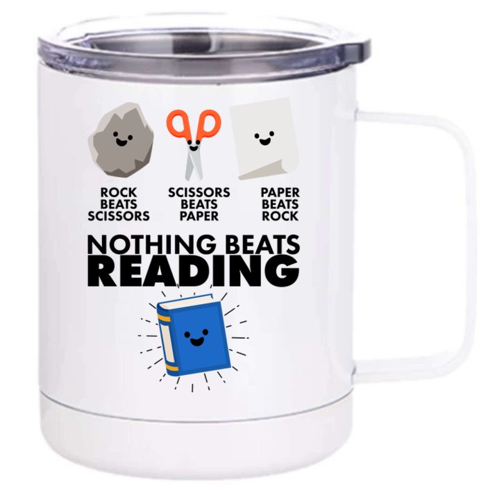 Cute Rock Scissors Paper Nothing Beats Reading Front & Back 12oz Stainless Steel Tumbler Cup