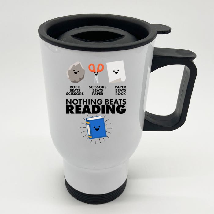 Cute Rock Scissors Paper Nothing Beats Reading Front & Back Stainless Steel Travel Mug