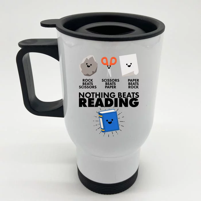 Cute Rock Scissors Paper Nothing Beats Reading Front & Back Stainless Steel Travel Mug