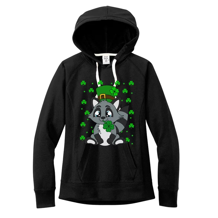 Cute Raccoon Shamrocks Saint Patrick's Day Women's Fleece Hoodie