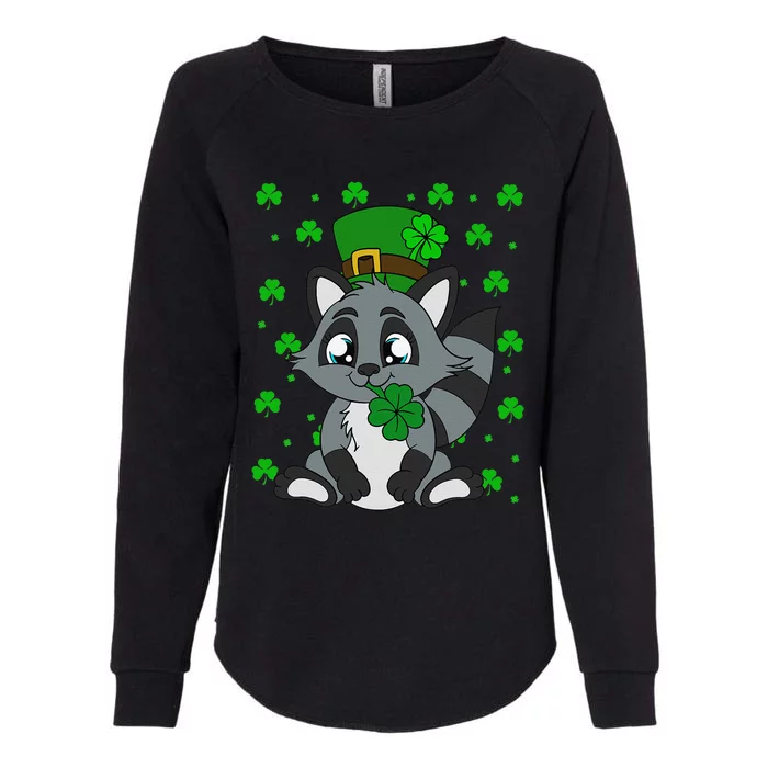 Cute Raccoon Shamrocks Saint Patrick's Day Womens California Wash Sweatshirt