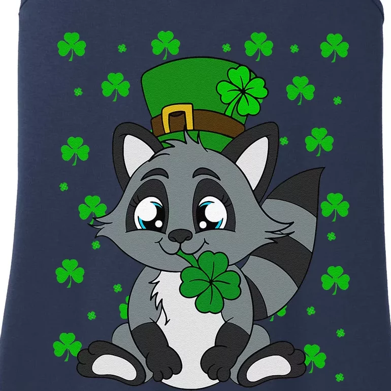 Cute Raccoon Shamrocks Saint Patrick's Day Ladies Essential Tank