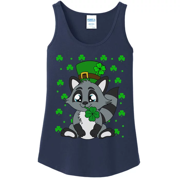 Cute Raccoon Shamrocks Saint Patrick's Day Ladies Essential Tank