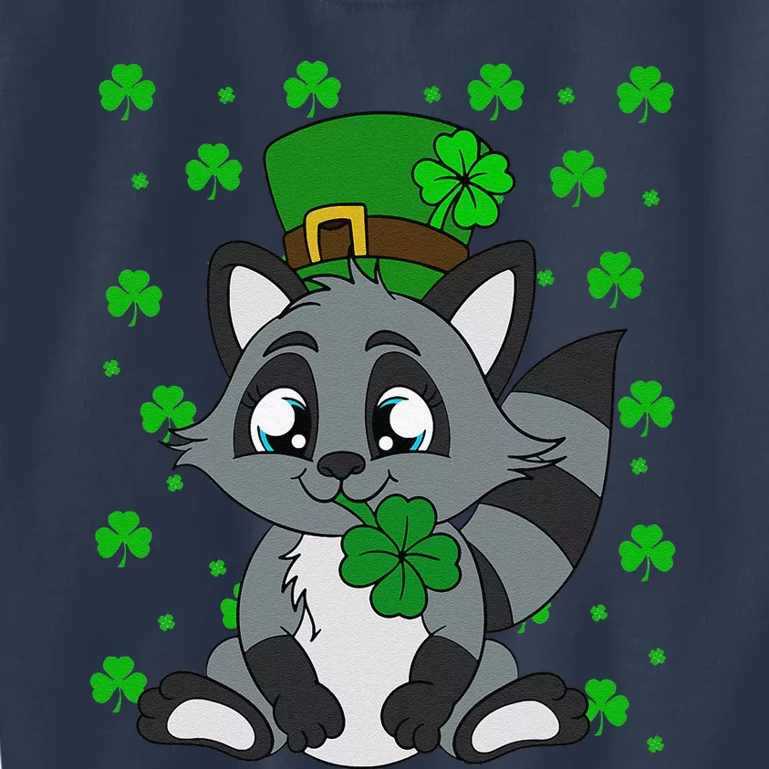 Cute Raccoon Shamrocks Saint Patrick's Day Kids Sweatshirt