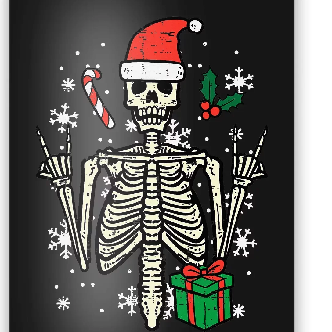 Christmas Rocker Skeleton Santa Rock Hand Xmas Poster