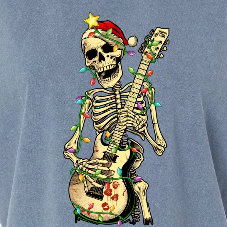 Christmas Rocker Skeleton Santa Rock Hand Xmas Gift Garment-Dyed Women's Muscle Tee