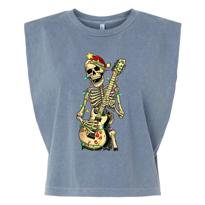 Christmas Rocker Skeleton Santa Rock Hand Xmas Gift Garment-Dyed Women's Muscle Tee