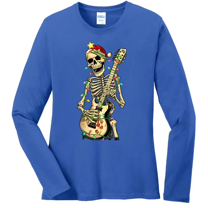 Christmas Rocker Skeleton Santa Rock Hand Xmas Great Gift Ladies Long Sleeve Shirt