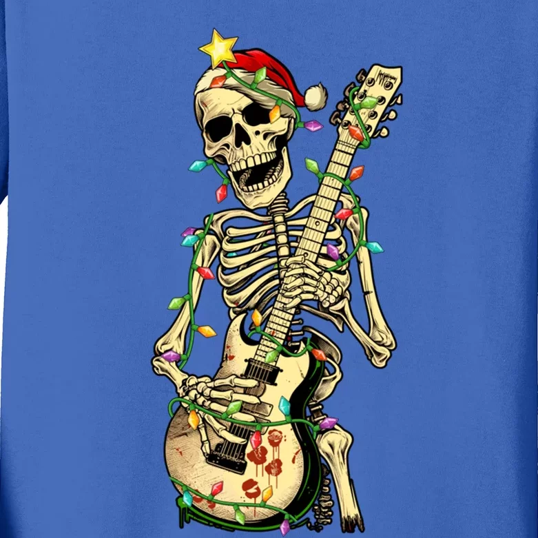 Christmas Rocker Skeleton Santa Rock Hand Xmas Great Gift Kids Long Sleeve Shirt