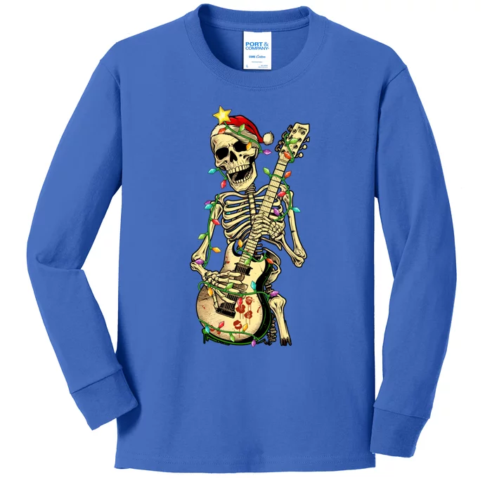 Christmas Rocker Skeleton Santa Rock Hand Xmas Great Gift Kids Long Sleeve Shirt