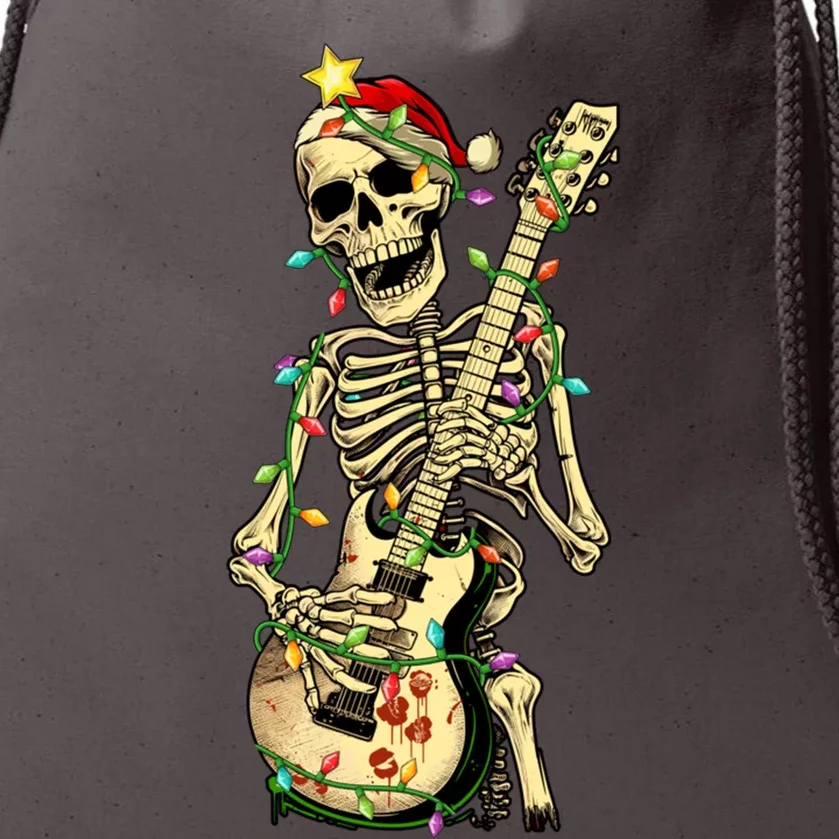 Christmas Rocker Skeleton Santa Rock Hand Xmas Great Gift Drawstring Bag