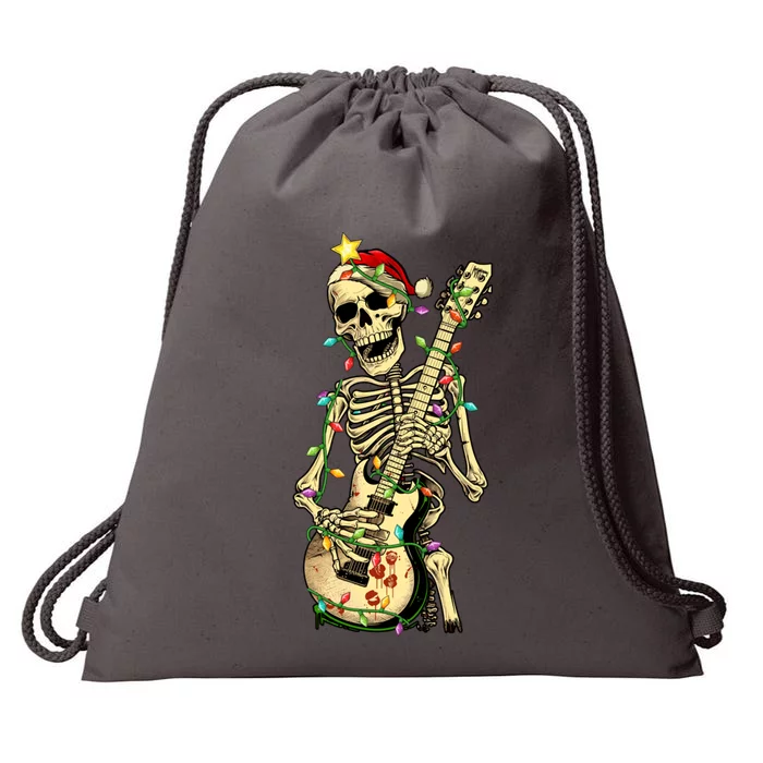 Christmas Rocker Skeleton Santa Rock Hand Xmas Great Gift Drawstring Bag