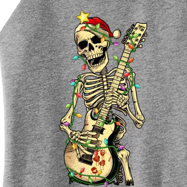 Christmas Rocker Skeleton Santa Rock Hand Xmas Great Gift Women’s Perfect Tri Rocker Tank