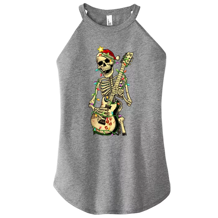 Christmas Rocker Skeleton Santa Rock Hand Xmas Great Gift Women’s Perfect Tri Rocker Tank