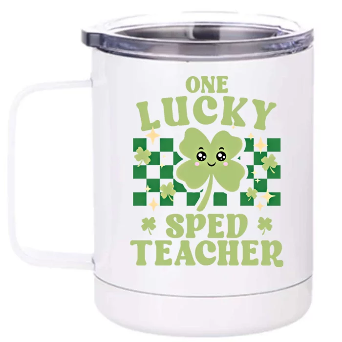 Cute Retro St Patricks Day Shamrock One Lucky Sped Teacher Gift Front & Back 12oz Stainless Steel Tumbler Cup