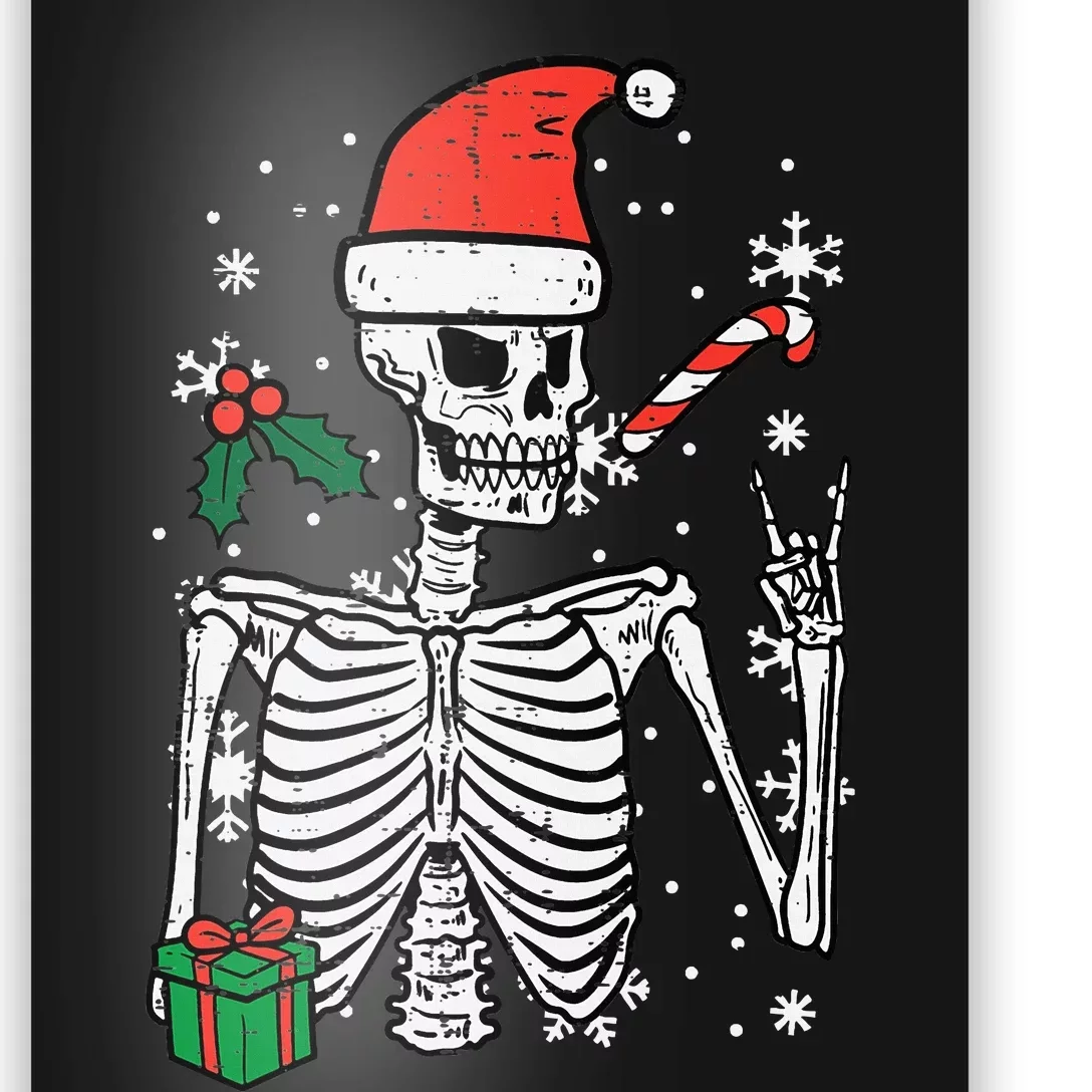 Christmas Rocker Skeleton Santa Rock Hand Xmas Poster