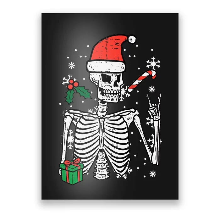 Christmas Rocker Skeleton Santa Rock Hand Xmas Poster