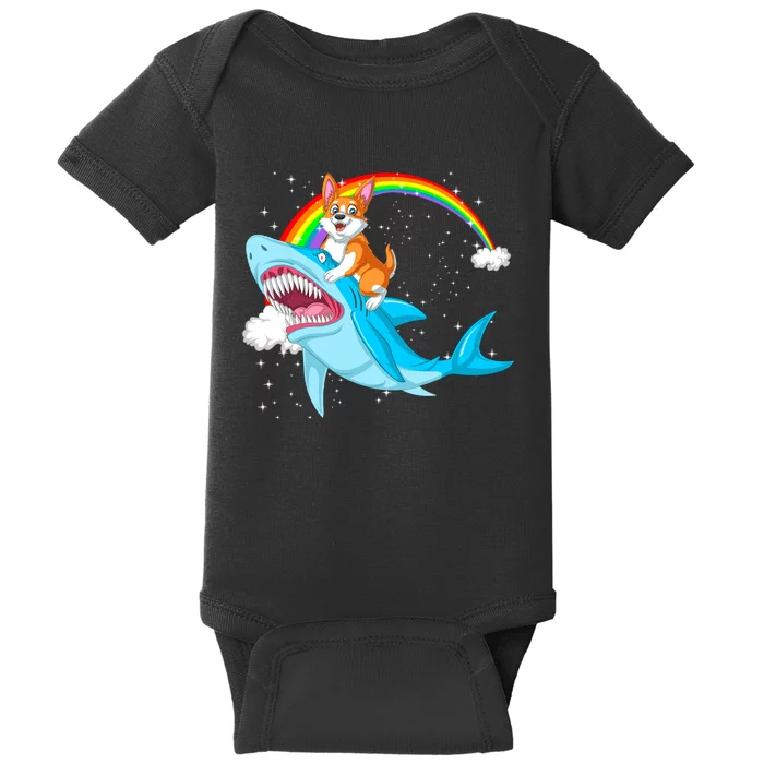 Corgi Riding Shark Baby Bodysuit