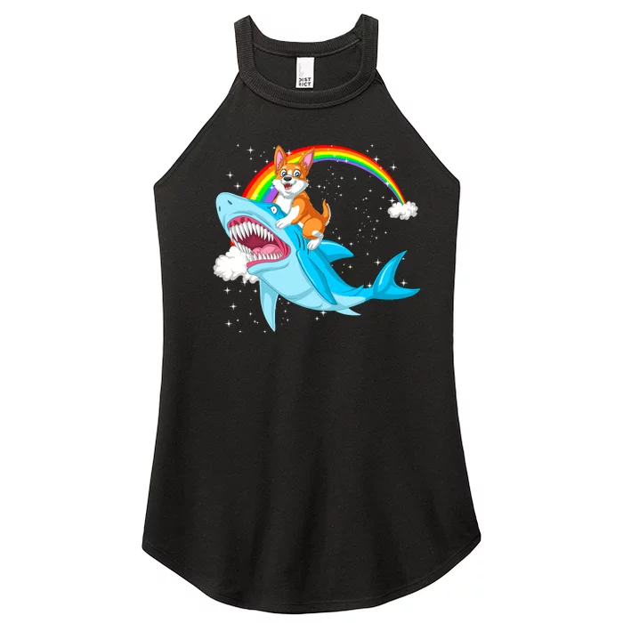 Corgi Riding Shark Women’s Perfect Tri Rocker Tank