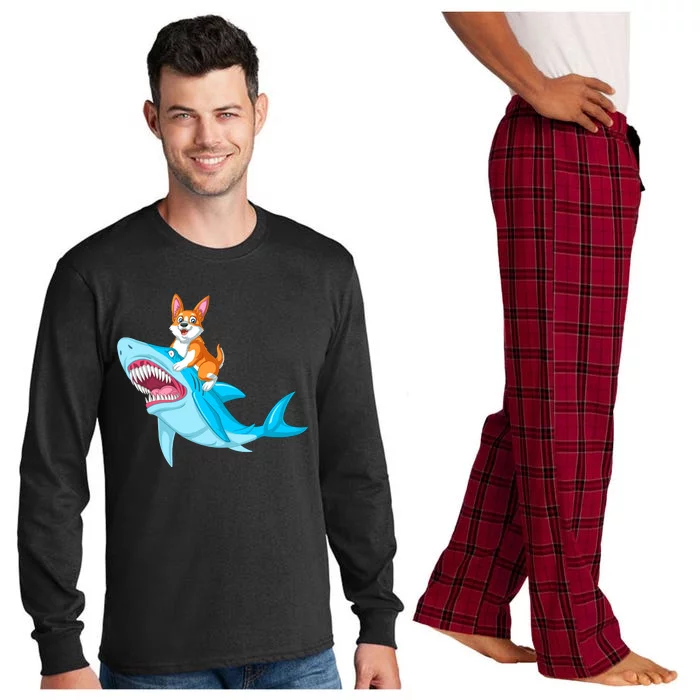 Corgi Riding Shark Long Sleeve Pajama Set