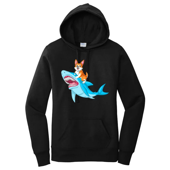 Corgi Riding Shark Women's Pullover Hoodie