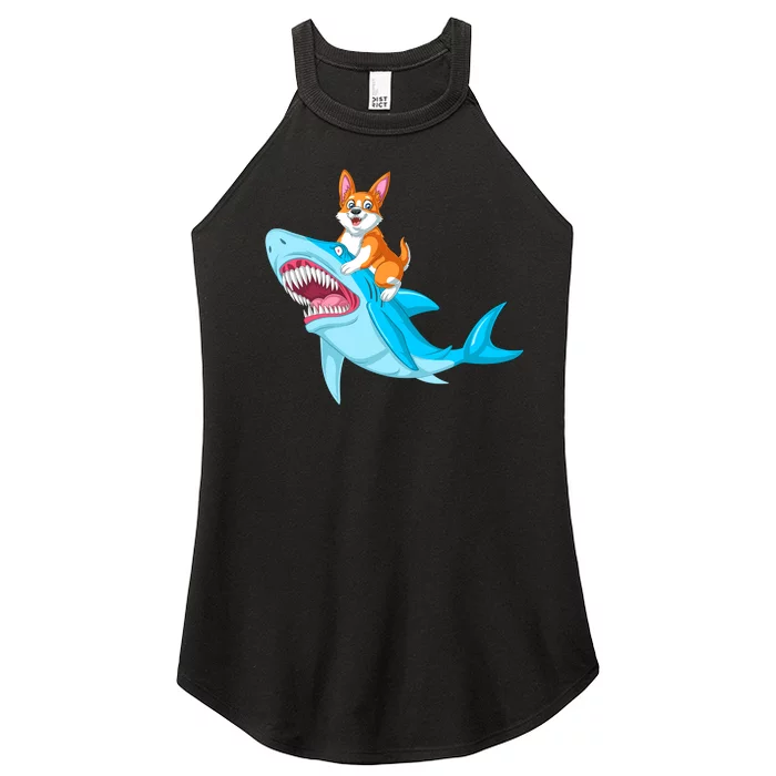 Corgi Riding Shark Women’s Perfect Tri Rocker Tank