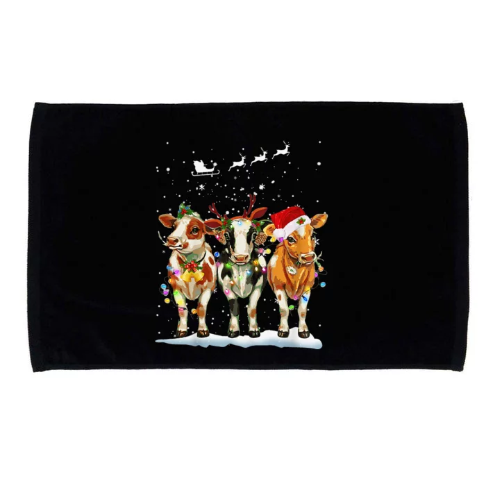 Cow Reindeer Santa Hat Christmas Light Funny Cows Lover Xmas Microfiber Hand Towel