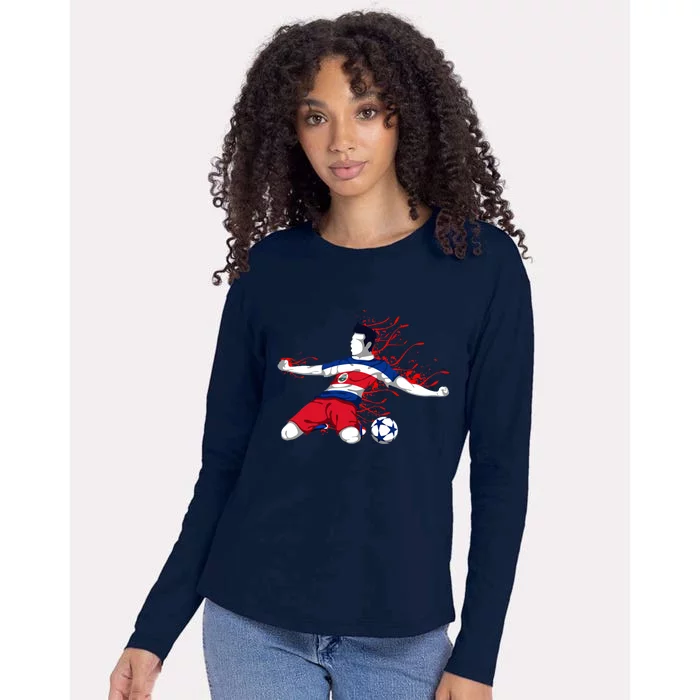 Costa Rica Soccer Costa Rican National Flag Football Lovers Womens Cotton Relaxed Long Sleeve T-Shirt