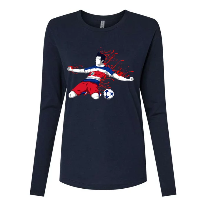 Costa Rica Soccer Costa Rican National Flag Football Lovers Womens Cotton Relaxed Long Sleeve T-Shirt