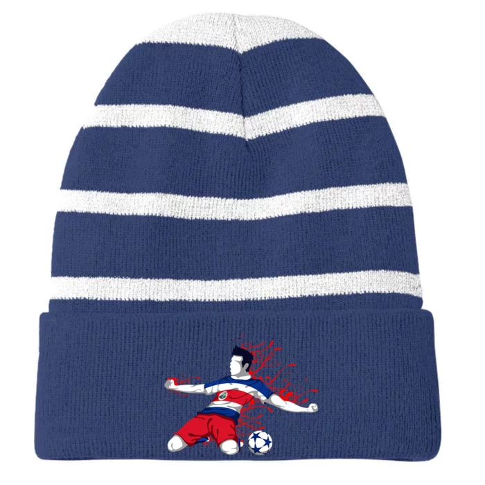 Costa Rica Soccer Costa Rican National Flag Football Lovers Striped Beanie with Solid Band