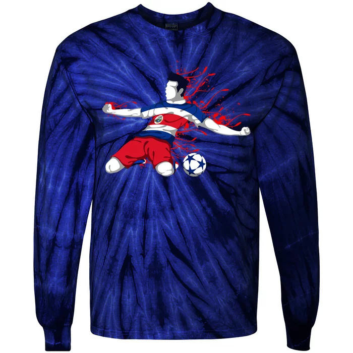 Costa Rica Soccer Costa Rican National Flag Football Lovers Tie-Dye Long Sleeve Shirt